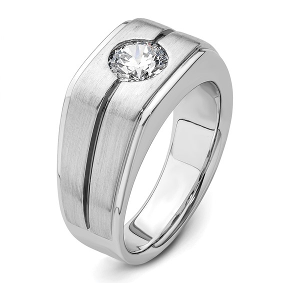 IBGoodman 14k White Gold with Black Rhodium 1 carat Lab Grown Diamond VS/SI+ G+ Complete Satin Men's Ring