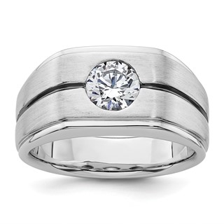 IBGoodman 14k White Gold with Black Rhodium 1 carat Lab Grown Diamond VS/SI+ G+ Complete Satin Men's Ring