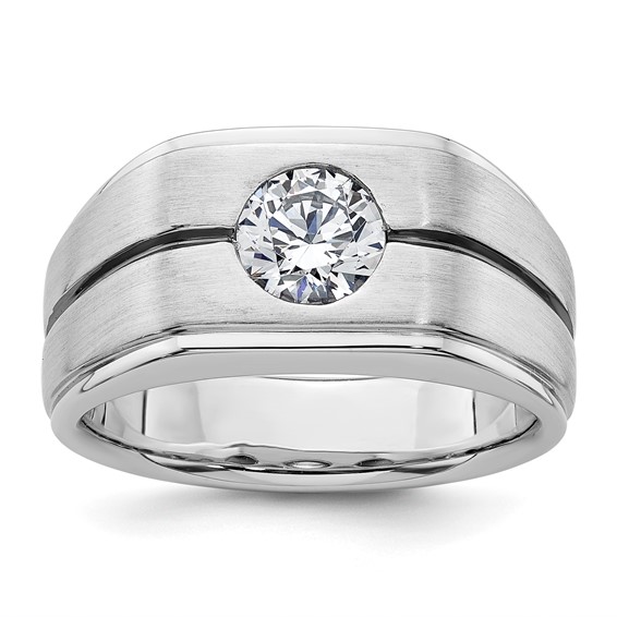 IBGoodman 14k White Gold with Black Rhodium 1 carat Lab Grown Diamond VS/SI+ G+ Complete Satin Men's Ring
