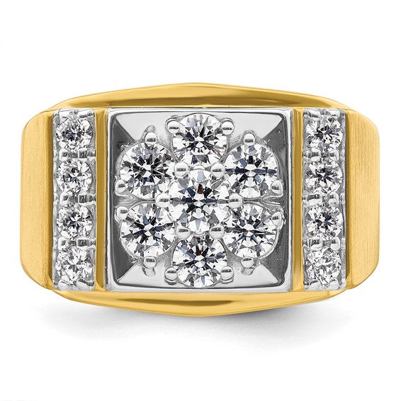 IBGoodman 14k Two Tone 1 3/4 carat Lab Grown Diamond VS/SI+ G+ Complete Men's Polished and Satin Cluster Ring