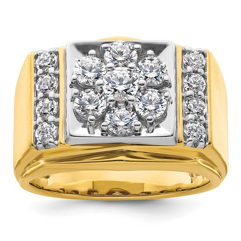 IBGoodman 14k Two Tone 1 3/4 carat Lab Grown Diamond VS/SI+ G+ Complete Men's Polished and Satin Cluster Ring