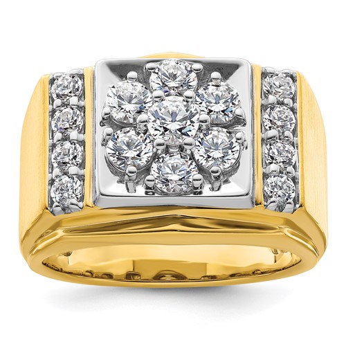 IBGoodman 14K Two Tone 1.75 Carat Lab Grown Diamond VS SI+ G+ Complete Men's Polished and Satin Cluster Ring