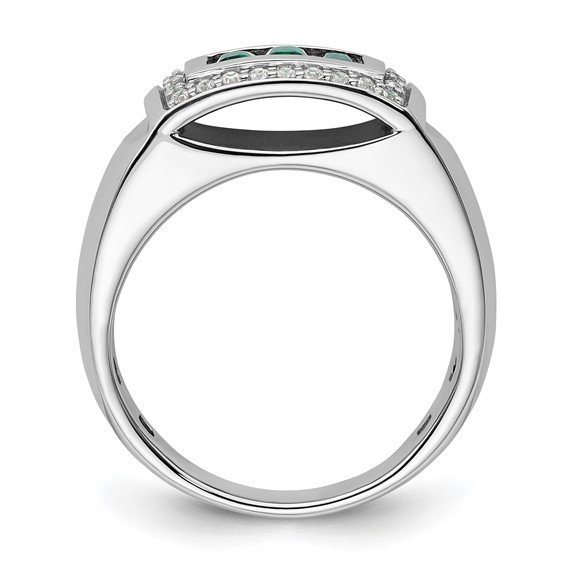 IBGoodman 14k White Gold 1/3 carat Lab Grown Diamond VS/SI+ G+ and Created Emerald Complete Men's Ring