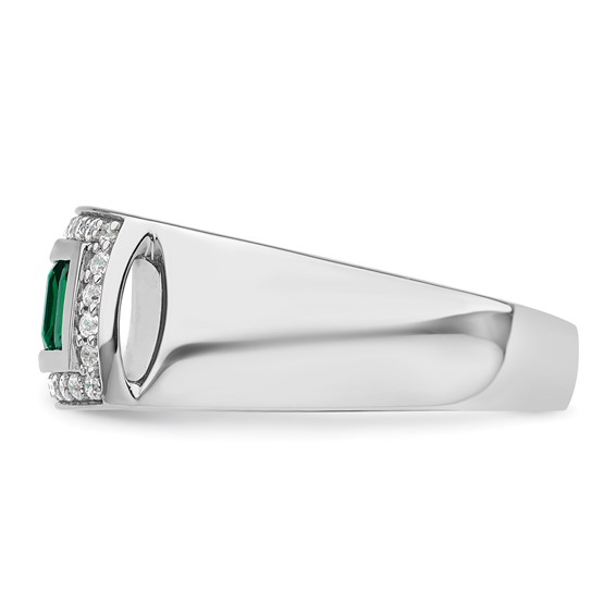 IBGoodman 14k White Gold 1/3 carat Lab Grown Diamond VS/SI+ G+ and Created Emerald Complete Men's Ring