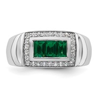 IBGoodman 14K White Gold 0.33 Carat Lab Grown Diamond VS SI+ G+ and Created Emerald Complete Men's Ring view 4