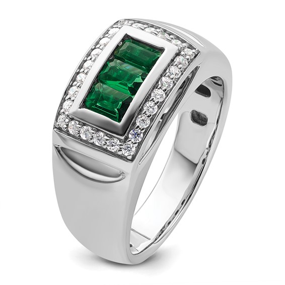 IBGoodman 14k White Gold 1/3 carat Lab Grown Diamond VS/SI+ G+ and Created Emerald Complete Men's Ring