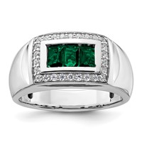 IBGoodman 14K White Gold 0.33 Carat Lab Grown Diamond VS SI+ G+ and Created Emerald Complete Men's Ring view 1