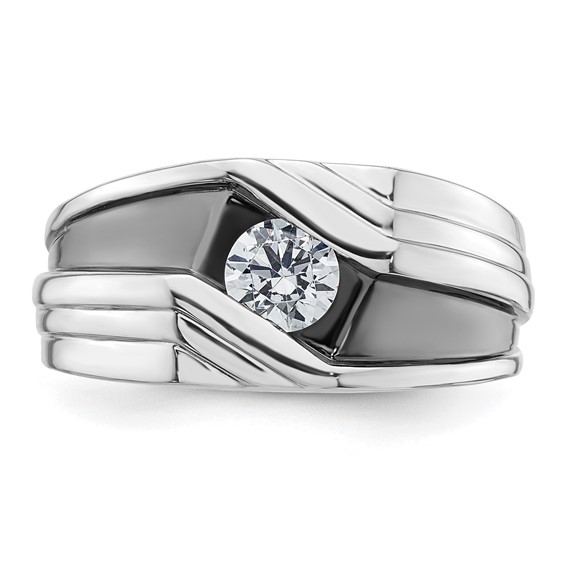 IBGoodman 14k White Gold with Black Rhodium 3/8 carat Lab Grown Diamond VS/SI+ G+ Complete Satin Men's Ring
