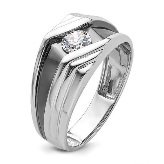 IBGoodman 14k White Gold with Black Rhodium 3/8 carat Lab Grown Diamond VS/SI+ G+ Complete Satin Men's Ring