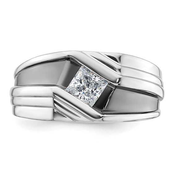 IBGoodman 14k White Gold with Black Rhodium 1/2 carat Lab Grown Diamond VS/SI+ G+ Complete Satin Men's Ring