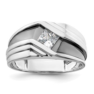 IBGoodman 14k White Gold with Black Rhodium 1/2 carat Lab Grown Diamond VS/SI+ G+ Complete Satin Men's Ring