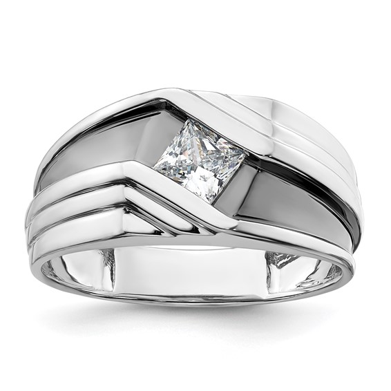 IBGoodman 14k White Gold with Black Rhodium 1/2 carat Lab Grown Diamond VS/SI+ G+ Complete Satin Men's Ring