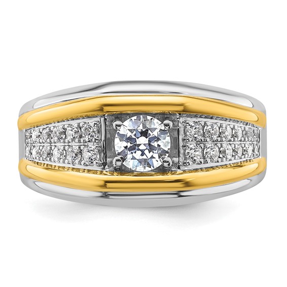 IBGoodman 14k Two-tone 1/2 carat Lab Grown Diamond VS/SI+ G+ Three Stone Complete Men's Ring