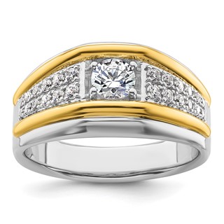 IBGoodman 14k Two-tone 1/2 carat Lab Grown Diamond VS/SI+ G+ Three Stone Complete Men's Ring