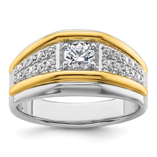 IBGoodman 14K Two-tone 0.50 Carat Lab Grown Diamond VS SI+ G+ Three Stone Complete Men's Ring