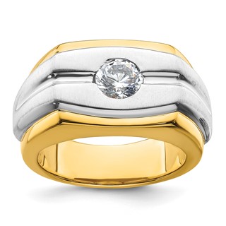 IBGoodman 14k Two-tone 1 carat Lab Grown Diamond VS/SI+ G+ Complete Polished and Satin Men's Ring