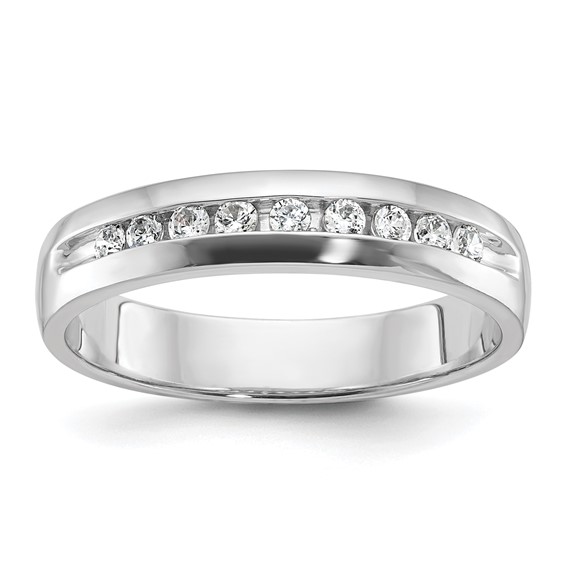 14k White Gold IBGoodman Men's Polished 9-Stone Diamond Ring