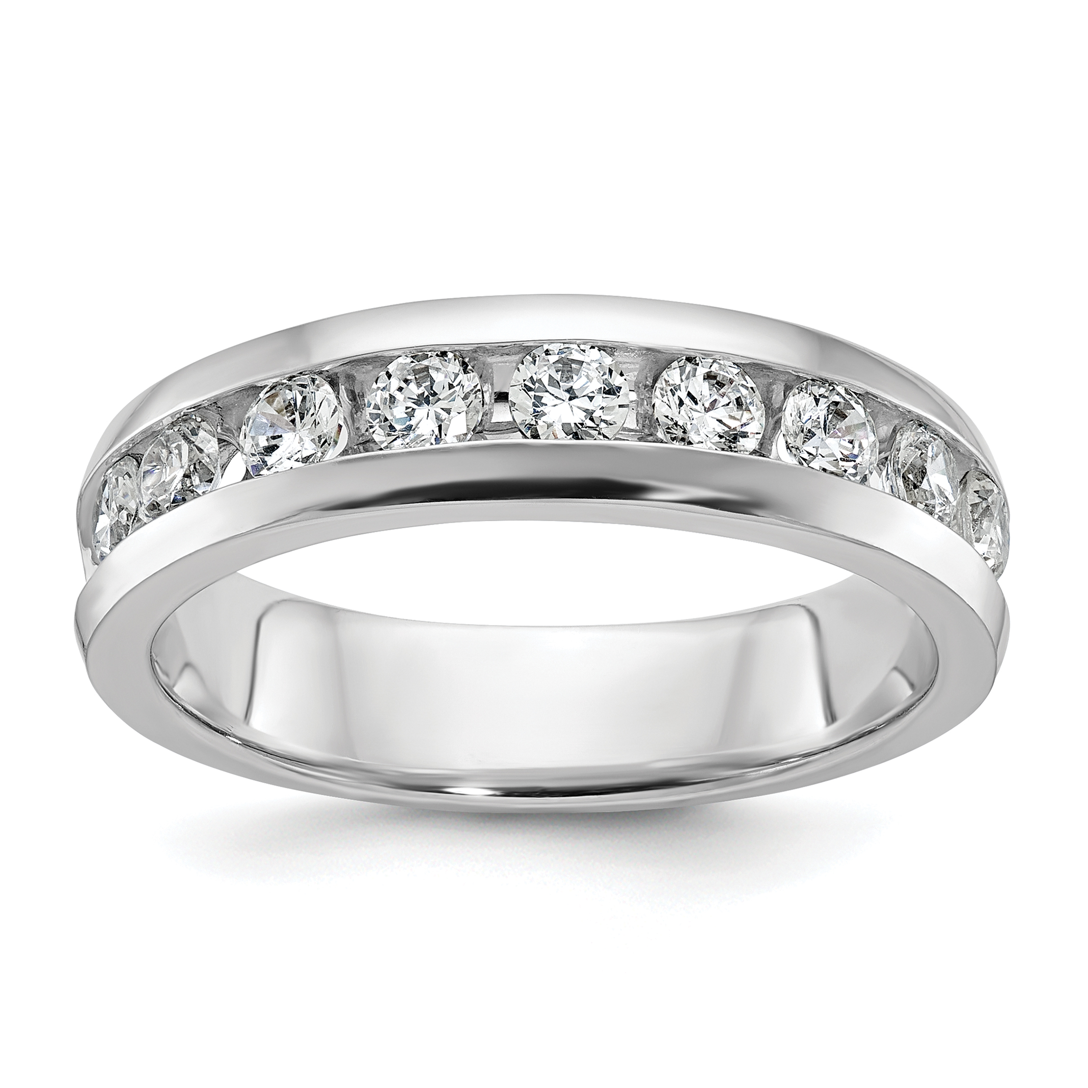 IBGoodman 14k White Gold Men's Polished 9-Stone 1 Carat AA Quality Diamond Ring (B32992-4WAA)