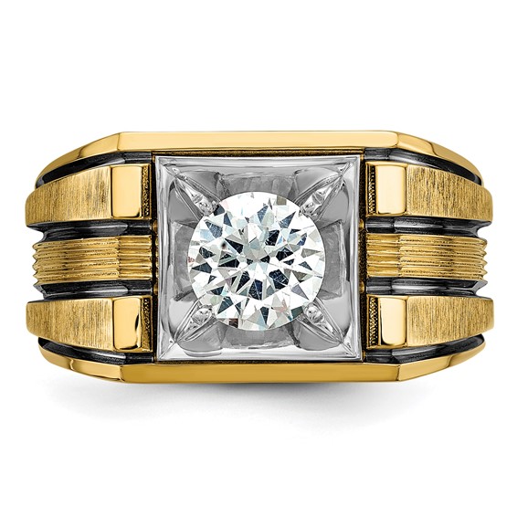 IBGoodman 14k Two Tone with Black Rhodium 1 carat Lab Grown Diamond VS/SI+ G+ Complete Polished and Satin Men's Ring