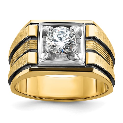 IBGoodman 14K Two Tone Ring with Black Rhodium 1 Carat Lab Grown Diamond VS SI+ G+ Complete Polished and Satin Men's