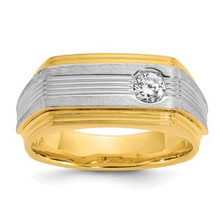 Men's Yellow Gold 1/4ct Diamond Solitaire Ring W/Soft Satin Finish