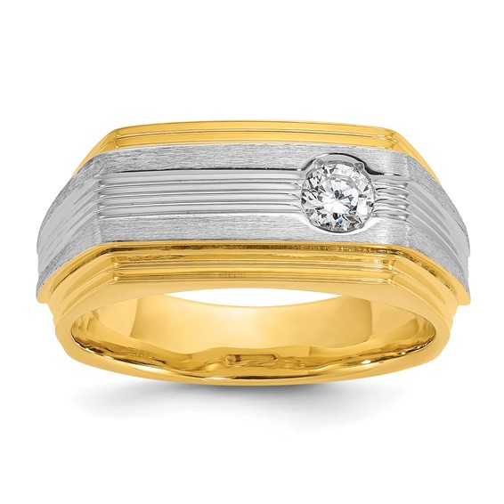 Men's Yellow Gold 1/4ct Diamond Solitaire Ring W/Soft Satin Finish