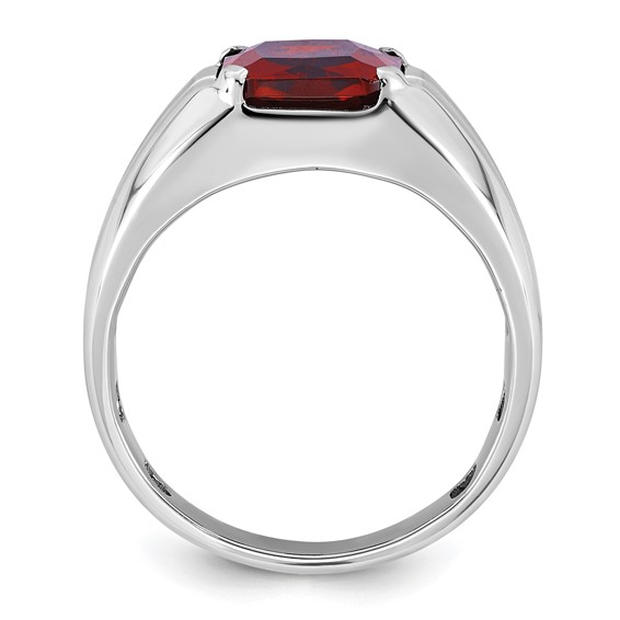 IB Goodman 14k White Gold Mens Barrel Lab Created Garnet and 1/10 carat Diamond Complete Ring