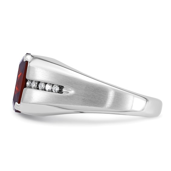 IB Goodman 14k White Gold Mens Barrel Lab Created Garnet and 1/10 carat Diamond Complete Ring