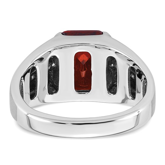 IB Goodman 14k White Gold Mens Barrel Lab Created Garnet and 1/10 carat Diamond Complete Ring