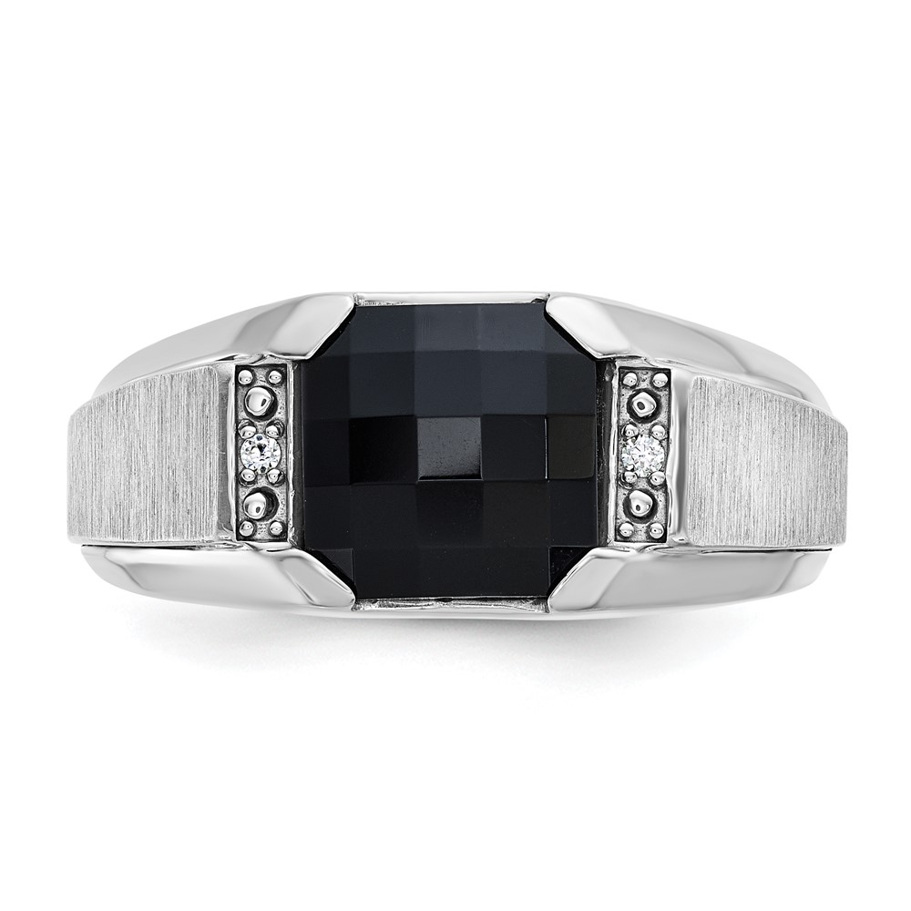 IBGoodman 14k White Gold Men's Polished and Satin Onyx and .02 Carat AA Quality Diamond Ring (B52014-4WOX/AA)