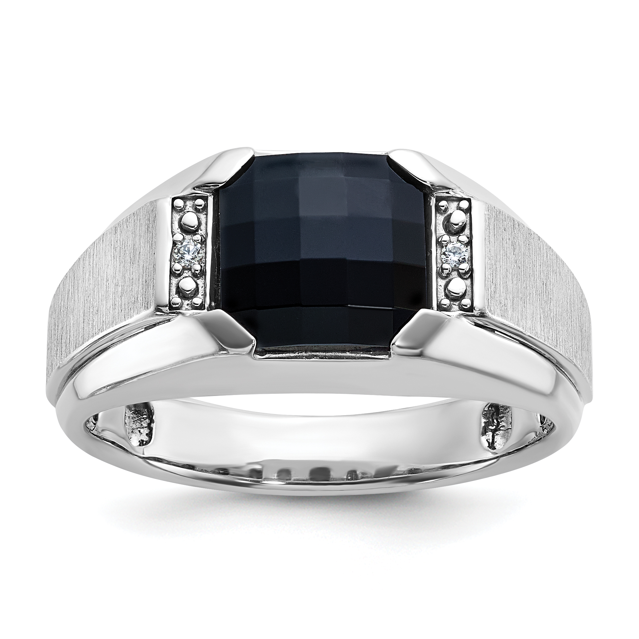 IBGoodman 14k White Gold Men's Polished and Satin Onyx and .02 Carat AA Quality Diamond Ring (B52014-4WOX/AA)