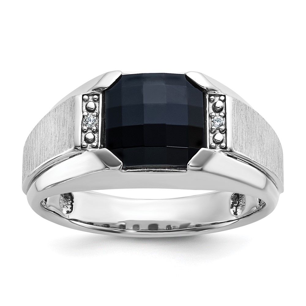 IBGoodman 14k White Gold Men's Polished and Satin Onyx and .02 Carat AA Quality Diamond Ring (B52014-4WOX/AA)