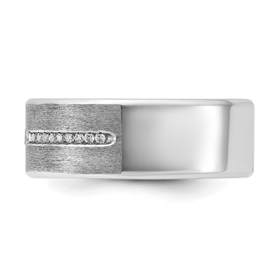 IB Goodman 14k White Gold Mens Satin Lab Created Sapphire and 1/8 carat Diamond Complete Ring