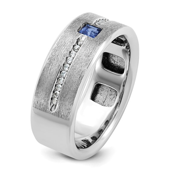 IB Goodman 14k White Gold Mens Satin Lab Created Sapphire and 1/8 carat Diamond Complete Ring