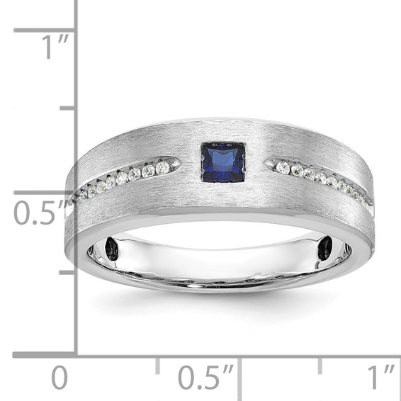 IB Goodman 14k White Gold Mens Satin Lab Created Sapphire and 1/8 carat Diamond Complete Ring