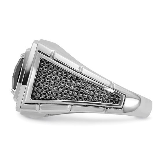 IB Goodman 14k White Gold with Black Rhodium Mens Cushion Onyx and 1/4 carat Diamond Complete Ring