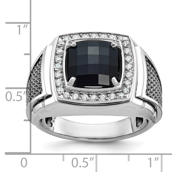 IB Goodman 14k White Gold with Black Rhodium Mens Cushion Onyx and 1/4 carat Diamond Complete Ring