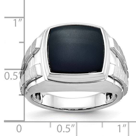IB Goodman 14k White Gold Mens Polished and Satin Cushion Onyx Complete Ring