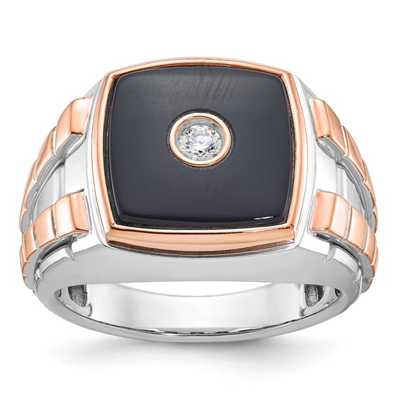IB Goodman 14k Two-tone White/Rose Gold Mens Cushion Onyx Diamond Ring Mounting