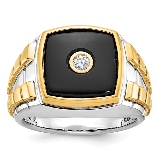 Men's Two-tone .10ct Diamond and Onyx Ring with All Bright Finish