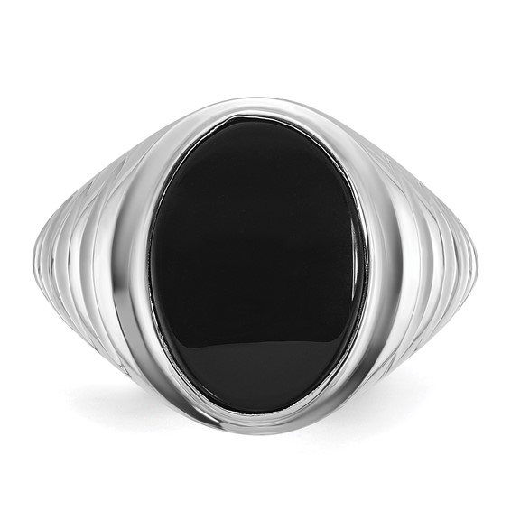 IB Goodman 14k White Gold Mens Oval Onyx Complete Ring