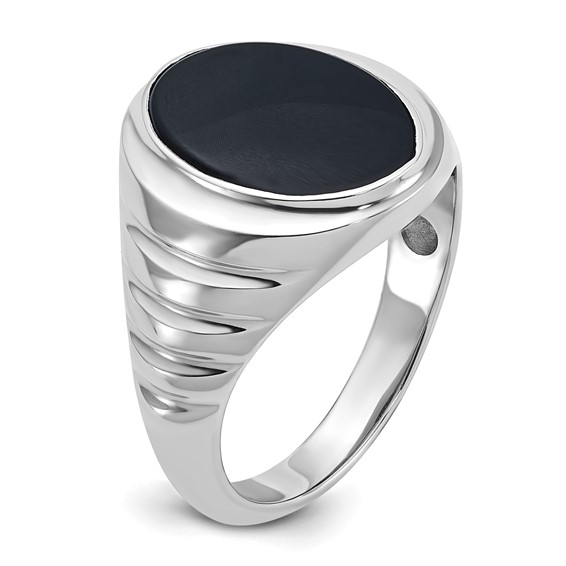 IB Goodman 14k White Gold Mens Oval Onyx Complete Ring