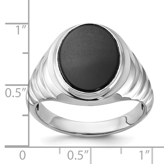 IB Goodman 14k White Gold Mens Oval Onyx Complete Ring