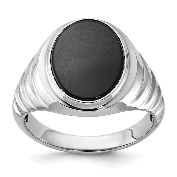 IB Goodman 14k White Gold Mens Oval Onyx Complete Ring