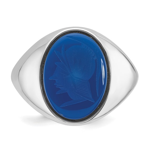 IB Goodman 14k White Gold Mens Oval Blue Agate Complete Ring