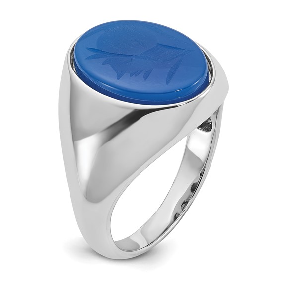 SS IBGoodman Blue Agate Intaglio Complete Ring
