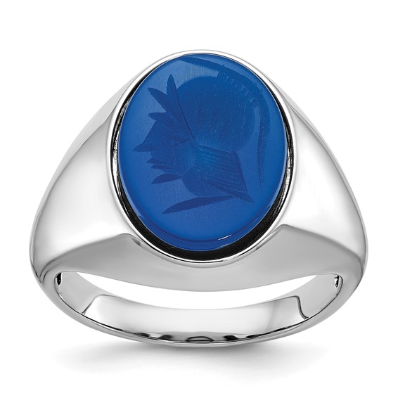 SS IBGoodman Blue Agate Intaglio Complete Ring