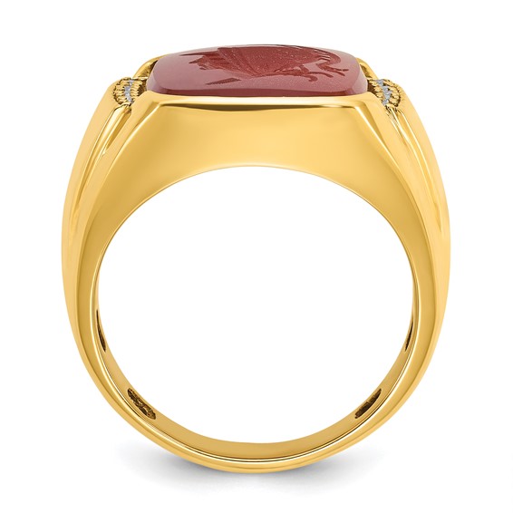 IB Goodman 14k Mens Cushion Carnelian and 1/10 carat Diamond Complete Ring