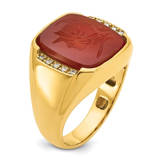 IB Goodman 14k Mens Cushion Carnelian and 1/10 carat Diamond Complete Ring