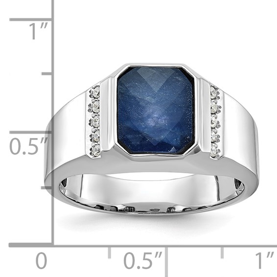 IB Goodman 14k White Gold Mens Octagon Sapphire Doublet Stone and 1/6 carat Diamond Complete Ring